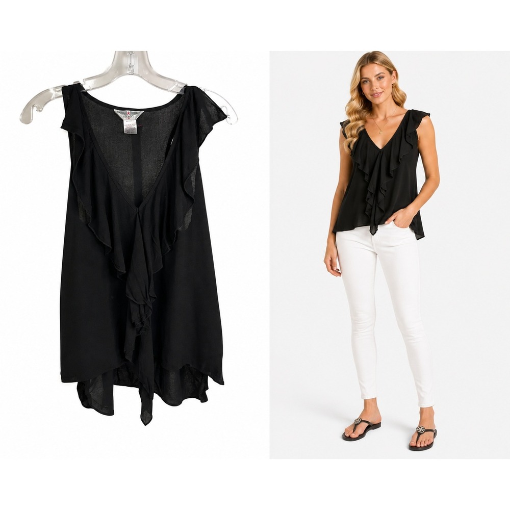 Hard Tail Forever S V Neck Ruffle Racerback Festival Flowy Tank Y2K Boho Stretch